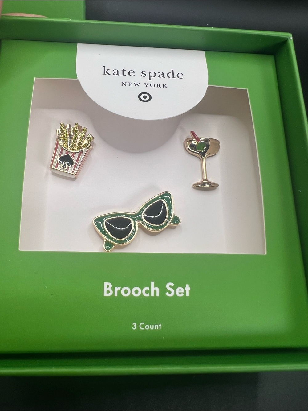 NWT Kate Spade x Target 3-Piece Novelty Brooch Set (Sunglasses, Fries, Martini)